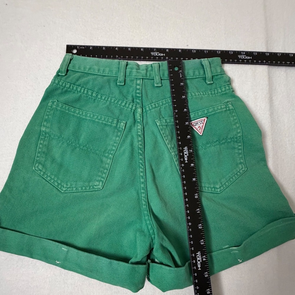 Vintage Guess Denim Shorts Womens 28 Green Excellent Vintage High Waist Cuffed - Picture 3 of 7